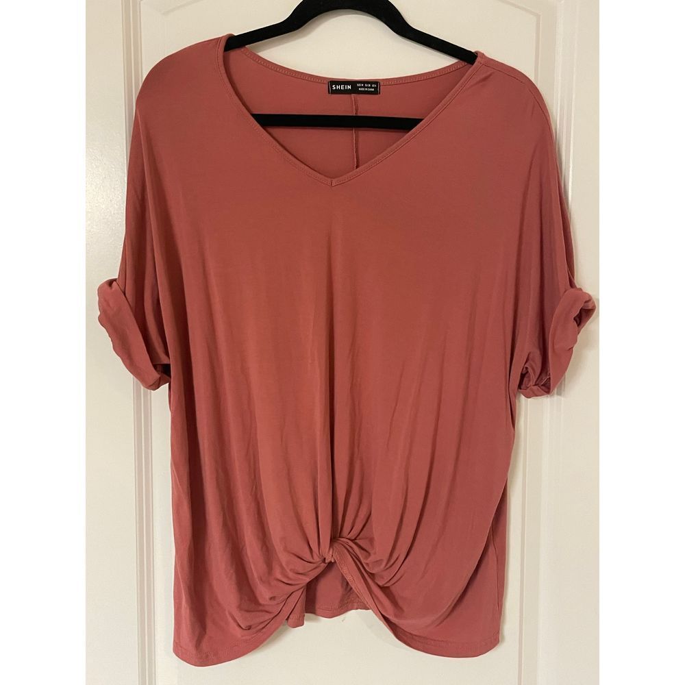 SHEIN Twist Waist Casual Lounge Top Pink Short Sleeve Sz Medium EUC